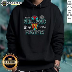 2026 NCAA Final Four Women's Basketball hoodie featuring logos of the four teams in Phoenix, perfect for fans.