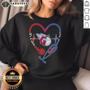 Alt Text: Hot Cleveland Guardians sweatshirt featuring stethoscope and heartbeat design, a perfect gift for sports and health lovers.