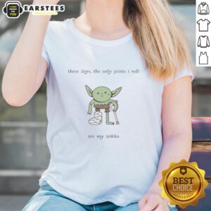 Hot Goblin tee featuring a playful design: 'The Only Joints I Roll Are My Ankles' for ladies, perfect for casual wear.