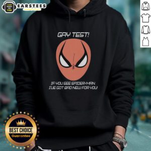 Funny hoodie design featuring 'Nice Gay Test' and Spider-Man graphic, perfect for humor lovers and Pride celebrations.