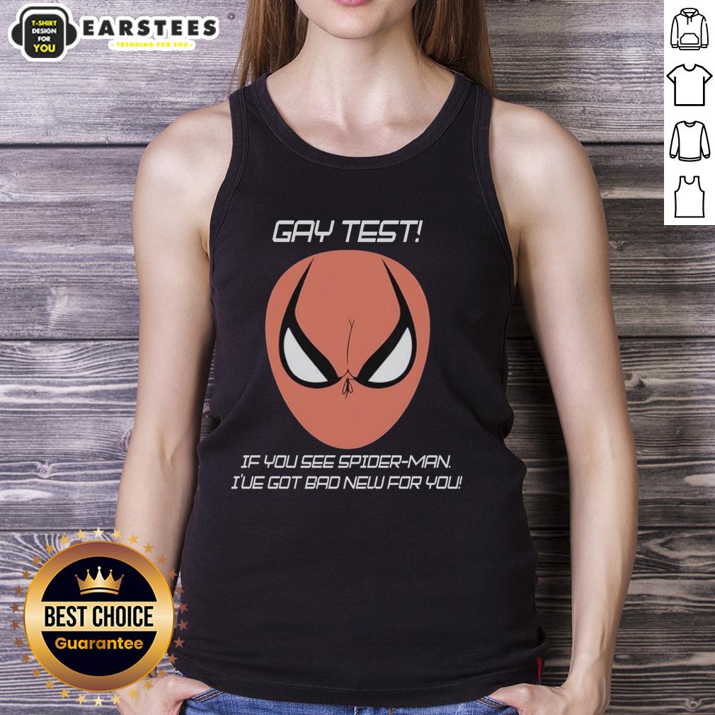 Funny 'Nice Gay Test' tank top featuring Spider-Man design, perfect for humor lovers and pride celebrations.