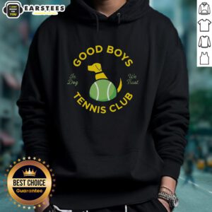 Nice Good Boys Tennis Club In Dog We Trust hoodie featuring playful dog graphics and vibrant colors for tennis enthusiasts.