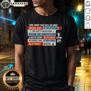 Feminist T-shirt with 'Nice Now More Than Ever We Must' slogan, promoting women's rights and empowerment.