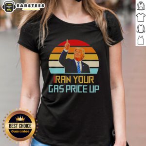 Vintage ladies tee featuring 'Nice Trump Iran Your Gas Price Up' design, perfect for political statement and casual wear.
