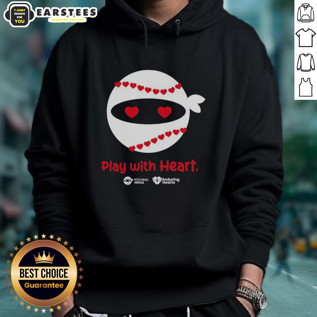 Alt Text: Official Pitching Ninja Play With Heart Hoodie in black, featuring a stylish design for baseball enthusiasts.