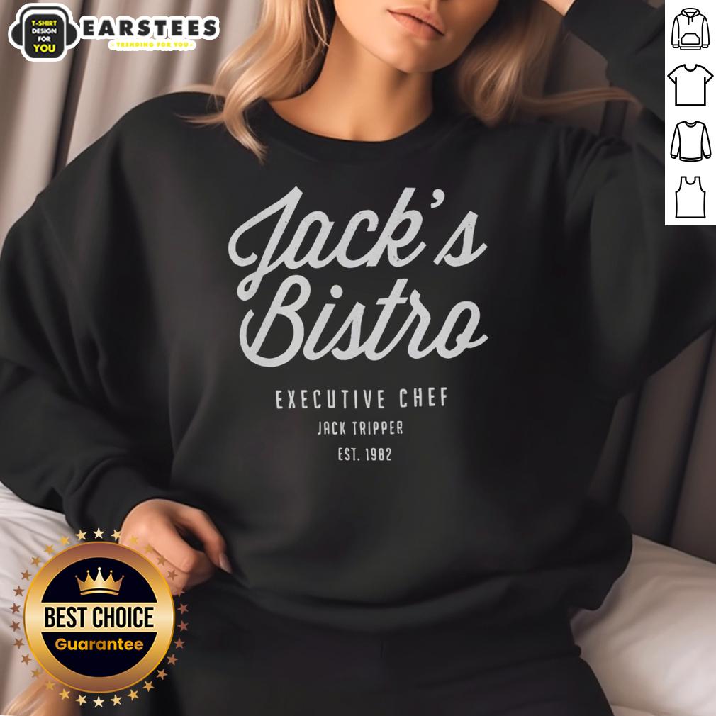 Alt Text: Original Jacks Bistro Executive Chef Jack Tripper Est 1982 Sweatshirt featuring a stylish design and vibrant colors.