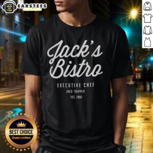 Original Jack's Bistro Executive Chef Jack Tripper Est 1982 T-Shirt featuring a stylish design for culinary enthusiasts.