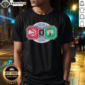 Awesome Atlanta Hawks vs Boston Celtics 2026 NBA Playoffs Eastern Conference Semifinals T-Shirt design featuring team logos.