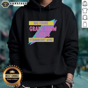 Awesome BBQ stains on a grape snow cone and strawberry wine hoodie, perfect for summer outdoor gatherings.