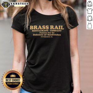 Awesome Brass Rail Restaurant, famous for its delicious cuisine in Pittsburgh, PA, featuring a stylish ladies tee.