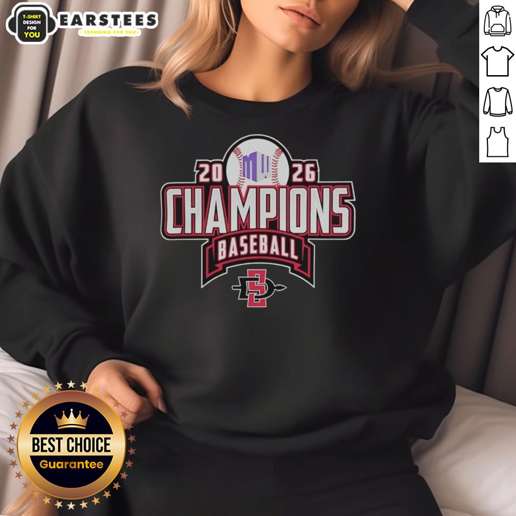 San Diego State Aztecs NCAA 2026 Champions baseball sweatshirt, showcasing team spirit and championship pride.