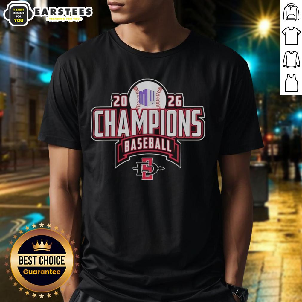 Awesome San Diego State Aztecs NCAA Regular Season Champions Baseball 2026 T-Shirt featuring bold graphics and team colors.