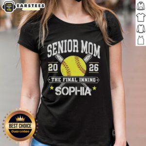 Personalized softball tee featuring 'Awesome Senior Mom 2026' and crossed bats for the final inning celebration.