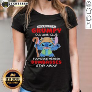 Cute Stitch grumpy old man club tee with 'Dumbasses Stay Away' slogan, perfect for humorous casual wear.