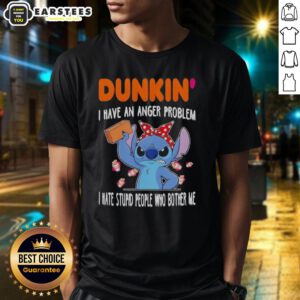 Alt Text: Cute Stitch X Dunkin' T-Shirt featuring 'I Have An Anger Problem' slogan, perfect for expressing frustration.