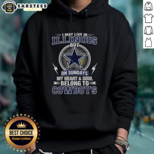 Cozy Dallas Cowboys hoodie with text, perfect for NFL fans showing loyalty despite living in Illinois.