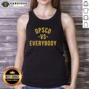 Yellow tank top with 'Good-Dpscd-Vs-Everybody' graphic design, perfect for casual wear and summer outings.