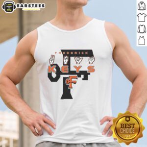 Good Frederick Keys Deaf Awareness 2026 sign on a hand tank top, promoting inclusivity and support for the deaf community.