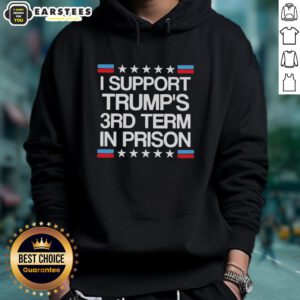 Good I Support Trumps 3rd Term in Prison Retro Flag Hoodie featuring bold graphics and a patriotic design.