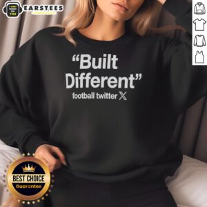 Alt Text: Hot Built Different Football Twitter Logo Sweatshirt in black with bold logo design, perfect for sports fans.