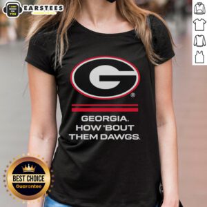 Alt Text: Hot Georgia Bulldogs How 'Bout Them Dawgs big logo ladies tee in vibrant colors, perfect for game day style.