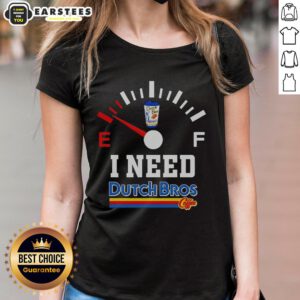 Stylish 'Hot I Need Dutch Bros Coffee' ladies tee featuring vibrant colors and a trendy design for coffee lovers.