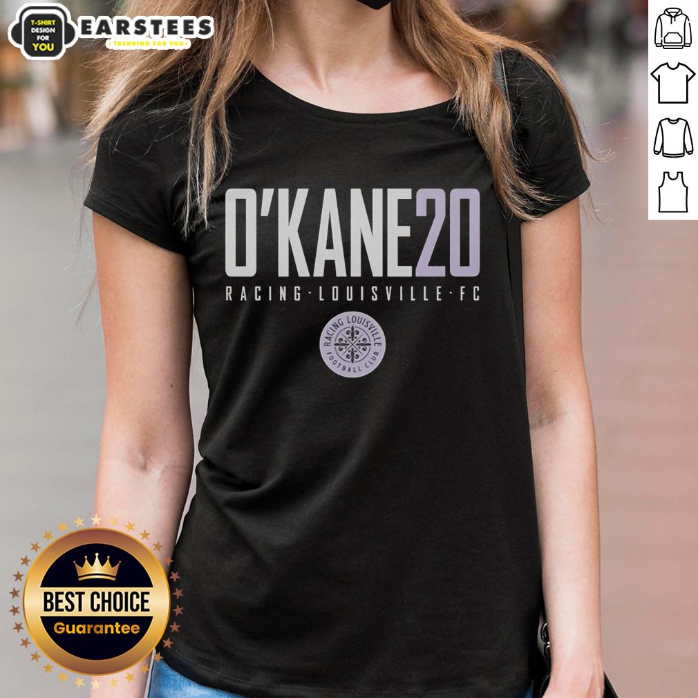 Alt Text: Hot Okan 20 Racing Louisville FC Ladies Tee in vibrant colors, perfect for fans showing support for their team.