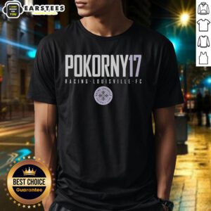 Hot Pokorny17 Racing Louisville FC T-shirt featuring team colors and logo, perfect for fans and supporters of the club.