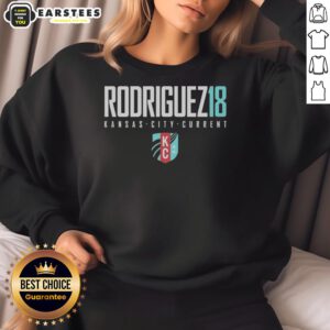 Alt Text: Hot Rodriguez 18 Kansas City Current KC logo sweatshirt featuring vibrant team colors and stylish design.