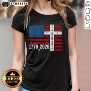 Ladies tee featuring 'Nice Faith Freedom 250 Years 1776-2026' design with USA flag and cross, perfect for patriots.