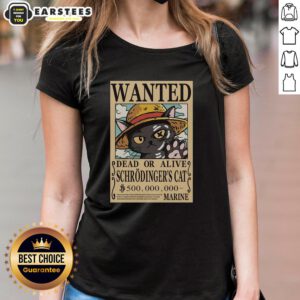 Funny pirate-themed ladies tee featuring a whimsical Schrdinger cat design for cat lovers and humor enthusiasts.