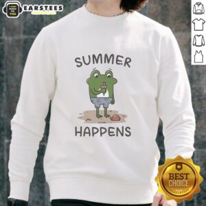 Alt Text: Cute frog enjoying its ice cream cone on a sweatshirt, perfect for summer vibes and playful fashion.