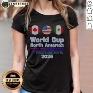 Alt Text: Stylish ladies tee for the 2026 World Cup in North America, perfect for soccer fans celebrating the tournament.