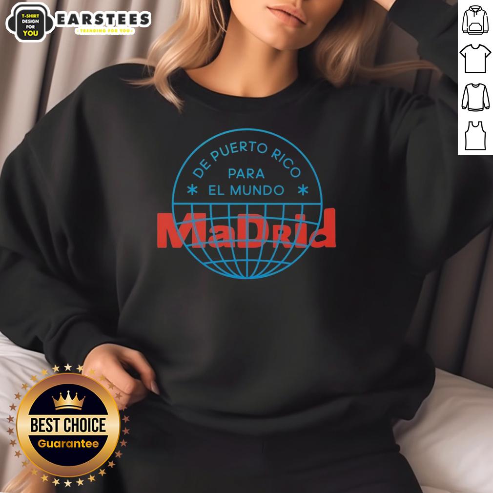 Alt Text: Official Bad Bunny DTMF Tour Merch Madrid 2026 sweatshirt featuring vibrant colors and stylish design.