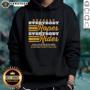 Official Buffalo Sabres Hockey hoodie featuring 'Everybody Ropes, Everybody Rides' design, perfect for fans.