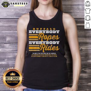 Official Buffalo Sabres Hockey 'Everybody Ropes, Everybody Rides' tank top featuring team colors and logo.