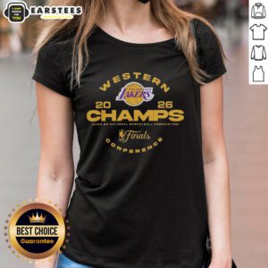 2025-26 Los Angeles Lakers Western Conference Champions ladies tee showcasing team pride and style.