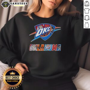 Original Oklahoma City Thunder, Oklahoma Sooners, Oklahoma State Cowboys, and Tulsa Golden Hurricane logo sweatshirt.