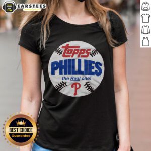 Alt Text: Original Philadelphia Phillies MLB x Topps Baseball The Real One ladies tee featuring vintage team logo design.