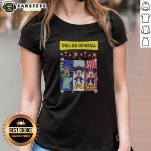 Dollar General Mickey Mouse Patriotic Characters ladies shirt on ladies shirt
