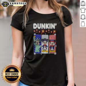 Dunkin Mickey Mouse Patriotic Statue Of Liberty Uncle Sam ladies shirt on ladies shirt