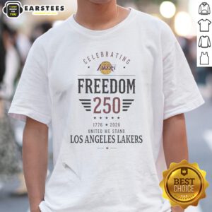 Funny Los Angeles Lakers X Celebrating Freedom 250 United We Stand 1776 2026 shirt featuring bold graphics and vibrant colors.