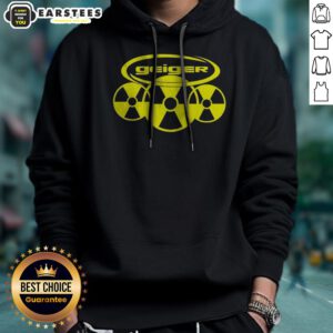 Hot Geiger Radiation Symbol Pop Culture Logo Design Radioactive Nuclear Hazard hoodie displayed on a hanger
