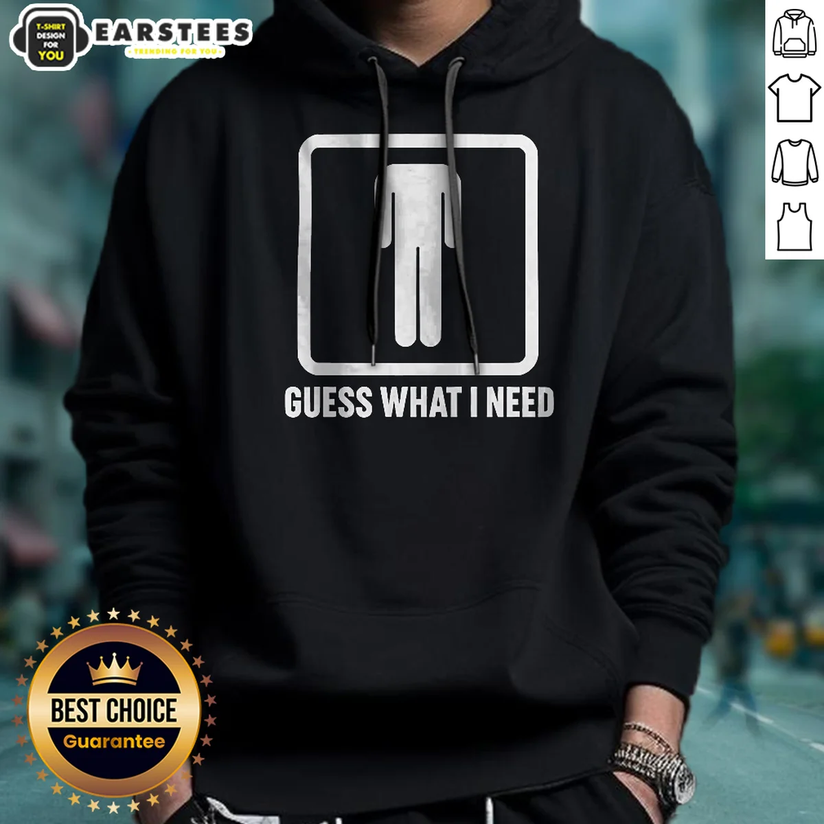 Hot Guess What I Need Man Silhouette Hoodie in black with front graphic print and comfortable fit