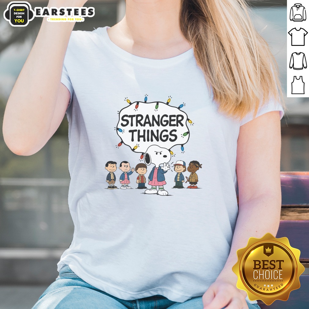 Nice Snoopy Eleven Peanuts Stranger Things Characters And Lights Shirt on Ladies Shirt Nice Snoopy Eleven Peanuts Stranger Things Characters And Lights Shirt shown as a ladies shirt preview