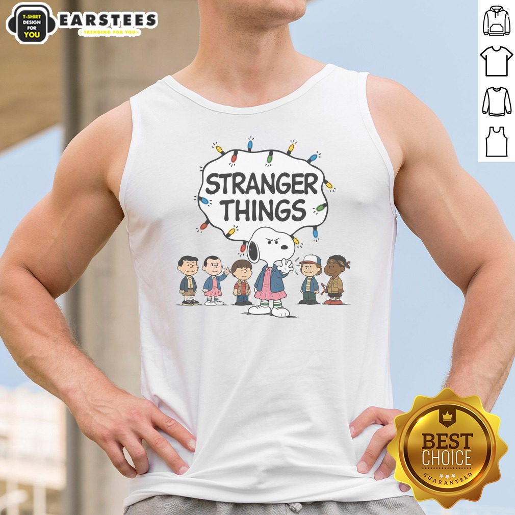 Nice Snoopy Eleven Peanuts Stranger Things Characters And Lights Shirt on Tank Top Nice Snoopy Eleven Peanuts Stranger Things Characters And Lights Shirt shown as a tank top preview