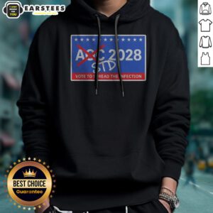 Official AOC 2028 STD Vote To Spread The Infection hoodie displayed on a model