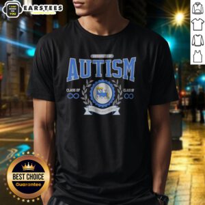 Original University Of Autism Train Infinity Symbol Class Of Autismus Spectrumus shirt in black with colorful infinity symbol and text design