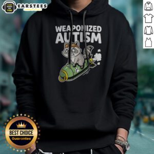Pretty Weaponized Autism Raccoon Riding Rocket Bomb Funny Parody Humor Casual Cotton hoodie displayed on a hanger