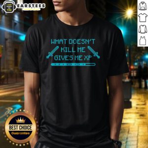 Top What Doesn'T Kill Me Gives Me Xp Gamer Pixel Art shirt with pixel art design on a black short sleeve shirt